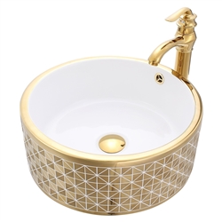Florence Gold Round Ceramic Bathroom Sink with Faucet