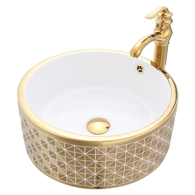 Florence Gold Round Ceramic Bathroom Sink with Faucet