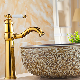 BathSelect Naxos Gold Finish Tall Sink Faucet with Hot & Cold Water Mixer