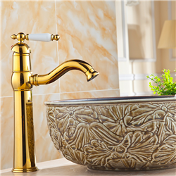 BathSelect Hotel Naxos Gold Finish Tall Sink Faucet with Hot & Cold Water Mixer