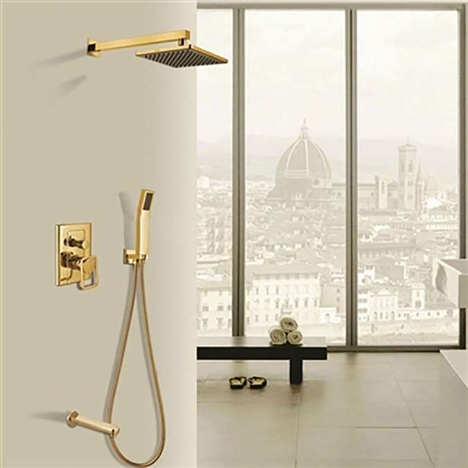 Naples Gold Wall Mount Rainfall Shower Set