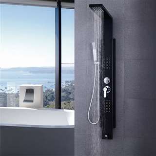Sintra Stainless Steel Black Shower Panel System with Rainfall Shower & Body Massage Jets