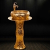Roman Ceramic Bathroom Sink Set with Gold Faucet