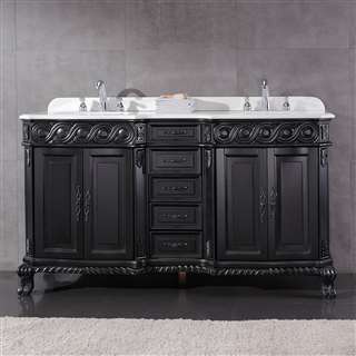 Genoa 60-Inch Antique Black Vanity with Marble Vanity Top & Sink