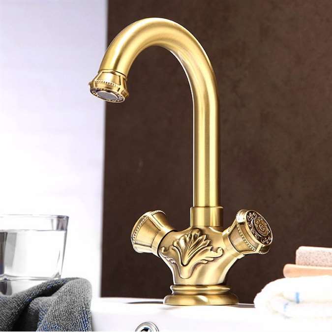 Naples Antique Brass Dual Handle Bathroom Faucet