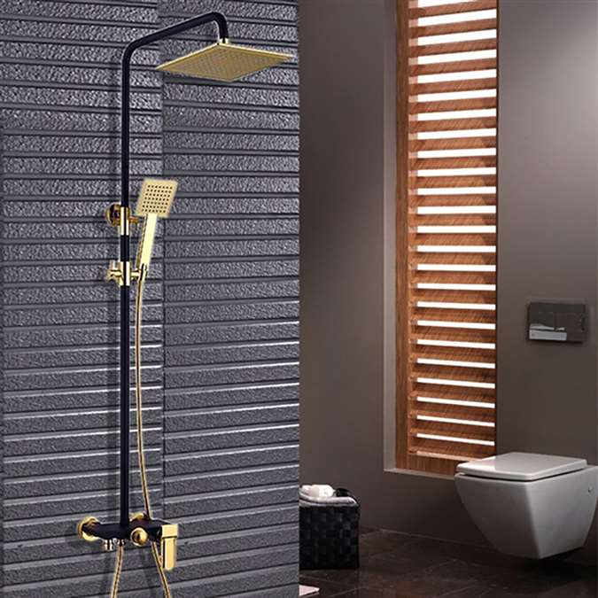 Avignon Solid Brass Luxurious Exposed Oil Rubbed Bronze and Gold Bathroom Shower Set
