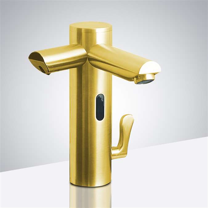 Wella Commercial Shiny Gold Finish Dual Sensor Faucet with Sensor Soap Dispenser