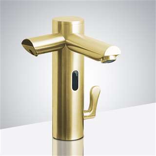 Commercial Dual Sensor Faucet And Soap Dispenser In Brushed Gold Finish