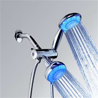 Chrome Finish Dual Head Shower Head Wall Mount Color Changing LED Shower Head