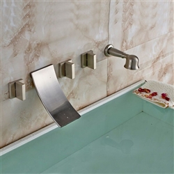 Wall Mount Waterfall Tub Faucet Brushed Nickel Finish With Triple Handle