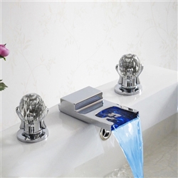 Utah Hospitality LED Waterfall Bathroom Sink Faucet With Crystal Handles