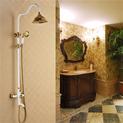Khloe Antique Brass Wall Mount Rain Shower Head And Handheld Shower
