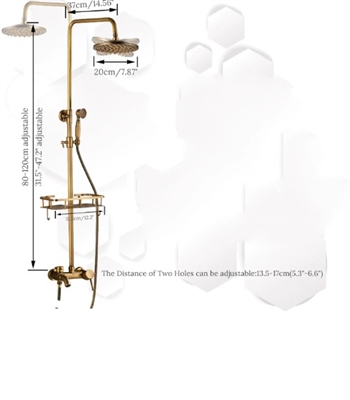 Antique Brass 8 inches Bathroom Shower Set with Shelf