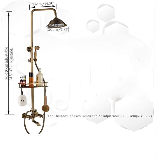 Stylish Antique Brass 8 inches Bathroom Shower Set with Shelf