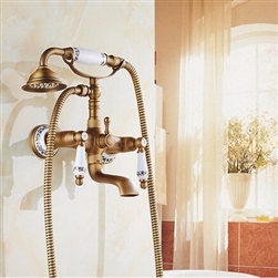 BathSelect Beautiful Ceramic Antique Brass Bathroom Faucet with Hand-Held Shower