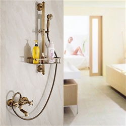 BathSelect Classic Antique Brass Bathroom Faucet with Hand-Held Shower & Soap Rack