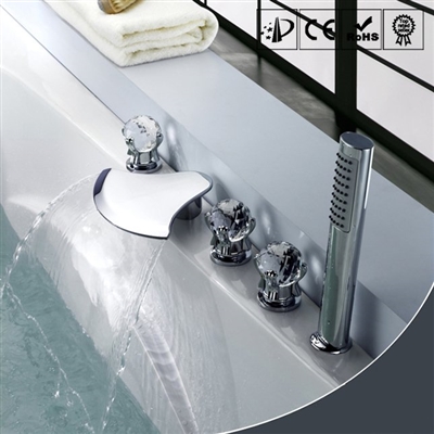BathSelect Chrome LED Bathtub Faucet Triple Handle with Hand Shower