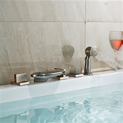 BathSelect Widespread Bathtub Brushed Nickel Faucet With Hand-Held Shower