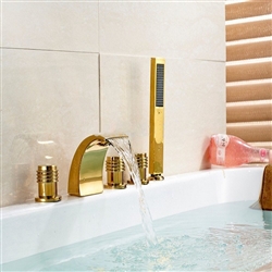 BathSelect Golden Deck Mount Bathtub Faucet With Hand-Held Shower