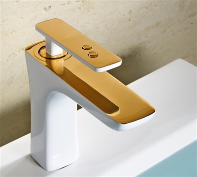 BathSelect Sleek Design White & Gold Combination Short Deck Faucet