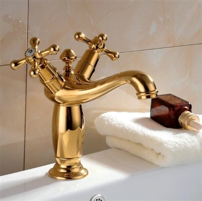 BathSelect Stylish Dual Handle Gold Short Bathroom Sink Faucet
