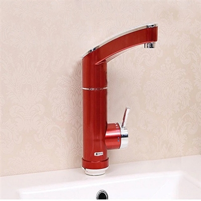 BathSelect Electric Red Deck Mount Single Handle Faucet