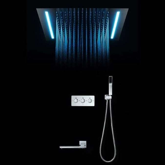 BathSelect Hotel Luxury Cool Rain Shower Head Chrome with Remote Control LED Automatic Color Switching Shower Set