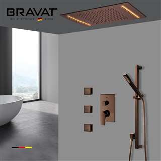 Bravat Ceiling Mount Rainfall LED Shower Head with Sliding Bar and Body Jets Shower Set