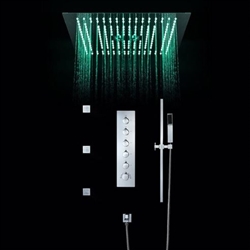 BathSelect Modern Design LED Rain Shower Head with Chrome Jet Spray & Sliding Bar Hand Shower