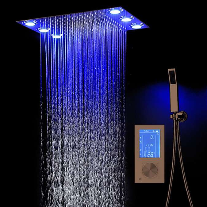 BathSelect LED European Ceiling Large Embedded Shower Head With Touch Panel Controller & Hand Held Shower
