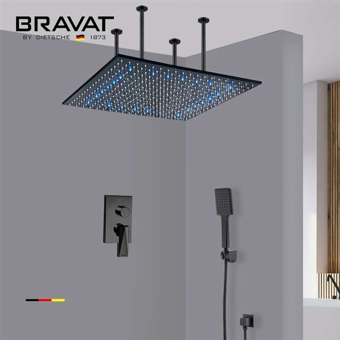 Bravat LED Ceiling Mount Rainfall Shower Set With Hand Shower