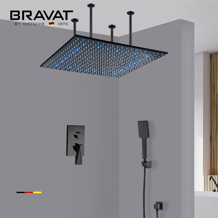 Bravat Hotel LED Ceiling Mount Rainfall Shower Set With Hand Shower