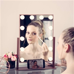 BathSelect Hottest LED Make-Up Multi Purpose Mirror With Touch Control & Phone Cradle- Rose Gold Vanity Mirror