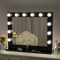 BathSelect Stylish Make-Over Rich Black Wall/Tabletop 14 Bulb-Vanity Mirror