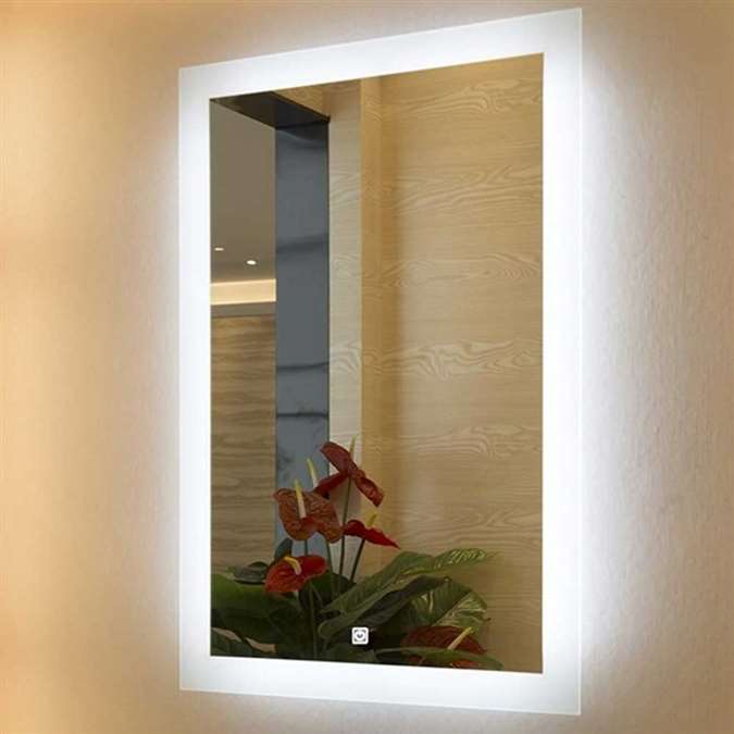 BathSelect Hotel Luxury Style Modern White LED Wall Mirror With Rectangular Frosted Strip