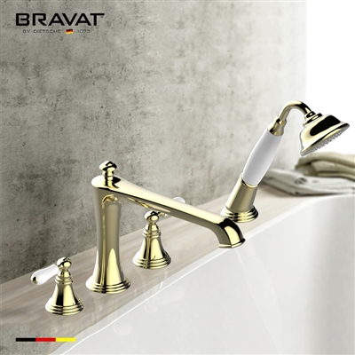 Bravat Golden White Water Mark Bathtub Shower Faucet Set