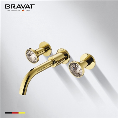 Bravat Gold Finish Wall Mount Dual Handle Bathroom Faucet
