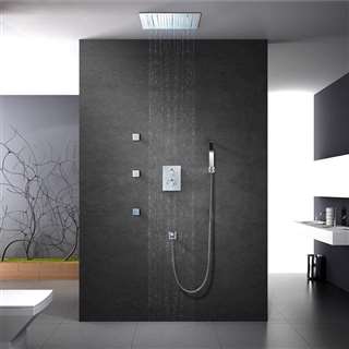 Maine Contemporary LED Rainfall Thermostatic Ceiling Mount Shower Head with Body Jet and Hand Shower in Chrome Finish