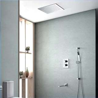 Hotel Maine Contemporary LED Rainfall Thermostatic Shower Head with Water Spout for Hand Shower in Chrome Finish