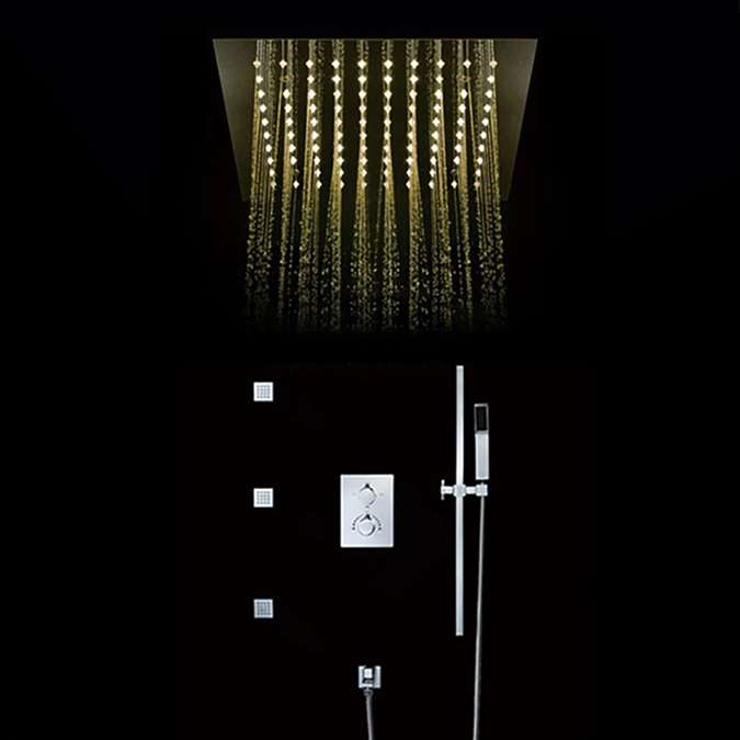 Maine Contemporary LED Rainfall Thermostatic Shower Head with Water Spout Slide Bar and Hand Shower in Chrome Finish