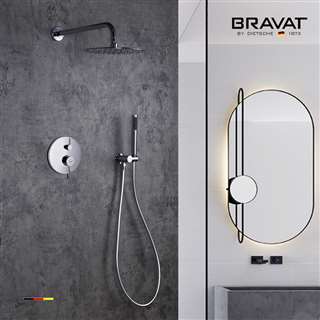Bravat Wall Mount Thermostatic Bathroom Rainfall Shower Mixer in Brass Chrome Finish