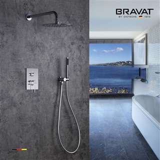 Bravat Wall Mount Thermostatic Bathroom Rainfall Shower Mixer in Brass Chrome Finish