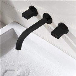 Delaware Contemporary Double Handle Wall Mounted Bathroom Sink Faucet in Black Brass Finish