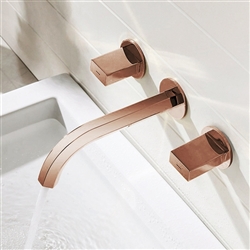 Delaware Contemporary Double Handle Wall Mounted Bathroom Sink Faucet in Rose Gold Finish