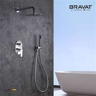 Bravat Wall Mount Round Thermostatic Rainfall Shower with Handheld Shower in Chrome Finish
