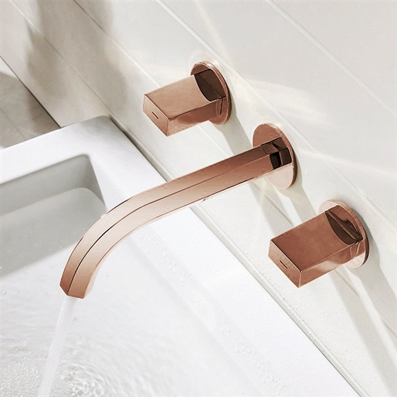 Delaware Hotel Contemporary Double Handle Wall Mounted Bathroom Sink Faucet in Rose Gold Finish