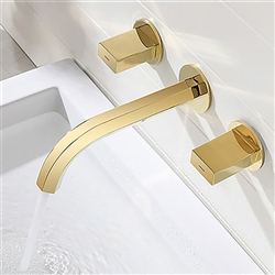 Delaware Contemporary Double Handle Wall Mount Bathtub Faucet in Gold Finish