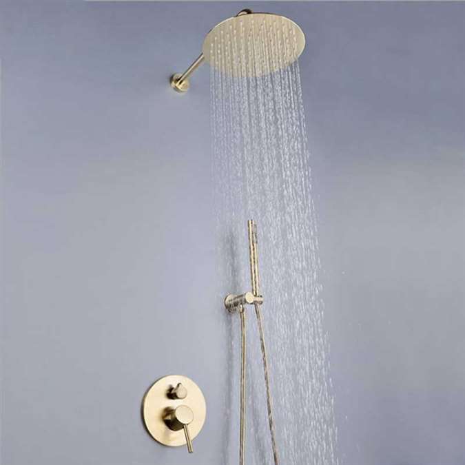 Seirra Brushed Gold Rainfall Shower Set With Tub Spout And Hand Shower