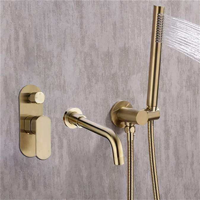 Rivera Contemporary Style Bathtub Handheld Shower With Faucet Mixer In Brushed Gold Finish