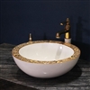 Buy Georgia Round Ceramic Lavabo In White And Gold Finish With Classic Gold Design